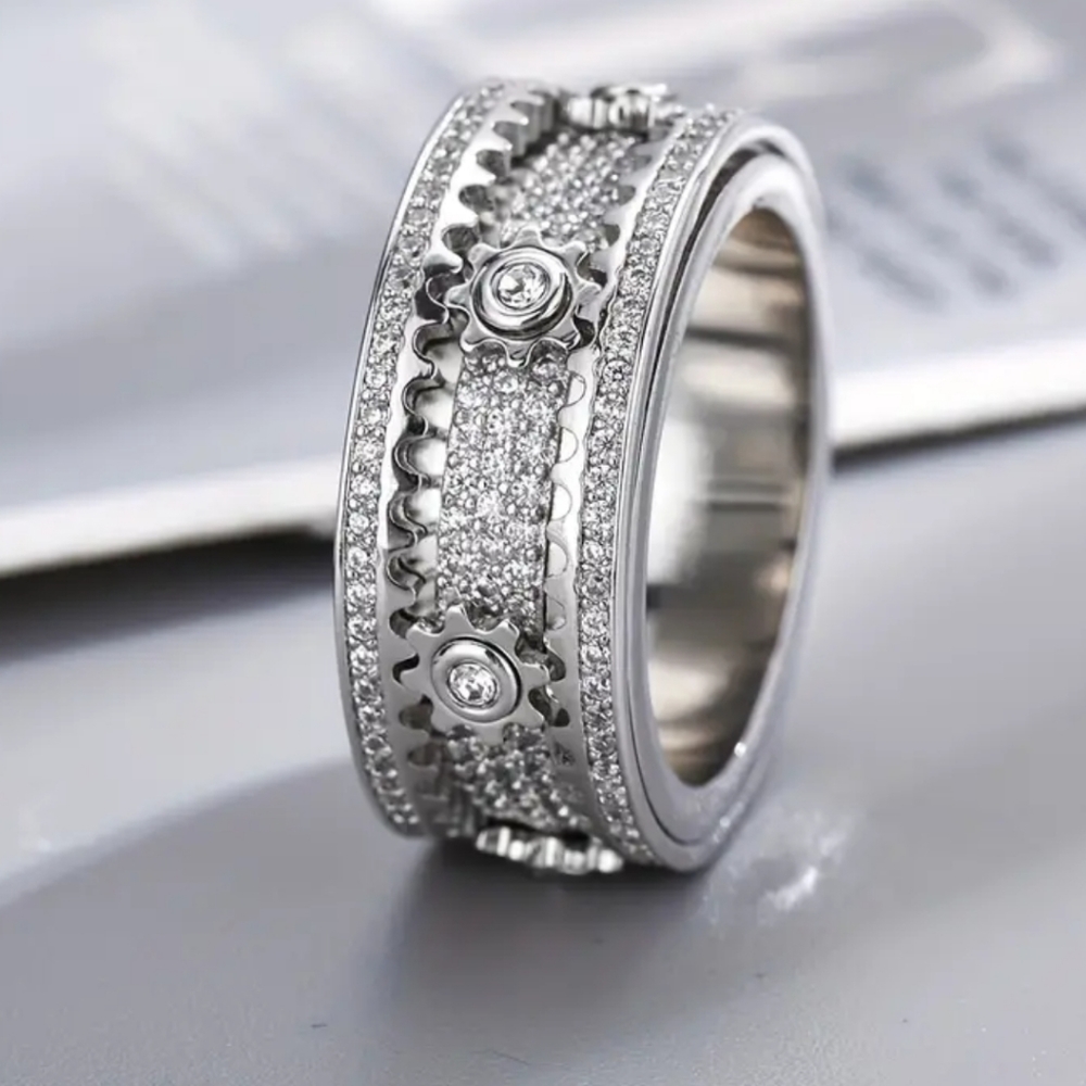 Rotatable Inlaid 14K White Gold Plated CZ Ring